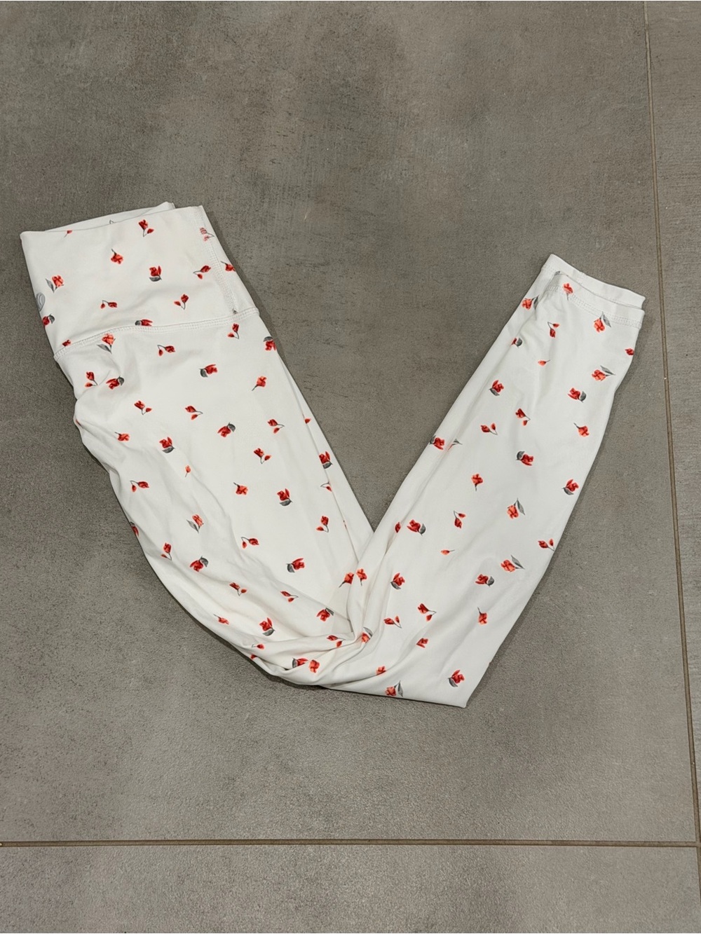 Women’s Floral White Leggings with Red Accent flowers